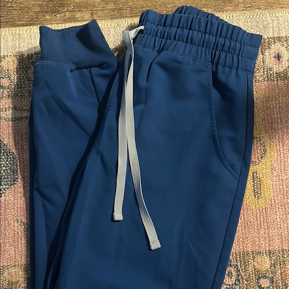Figs royal blue joggers with Gray Drawstring